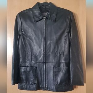 Vintage Women's Classic Black Leather Jacket - Limited Leather - Size Large